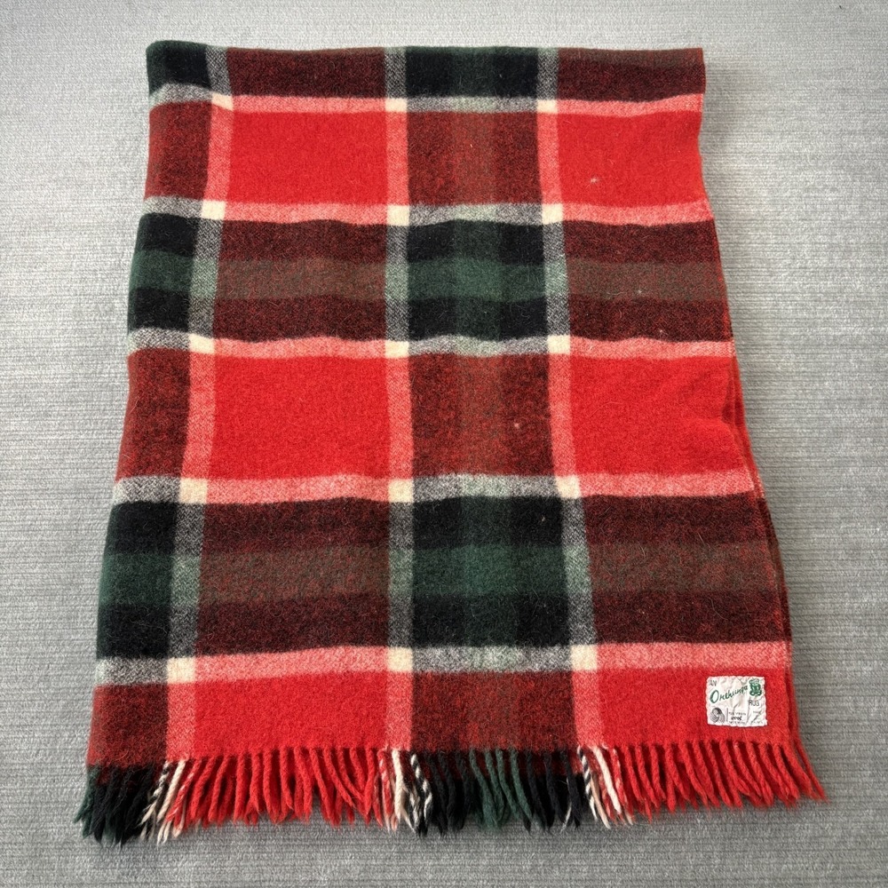 VTG Onehunga Woolen Mills Mohair Plaid Travel Rug Red Plaid Fringe New Zealand